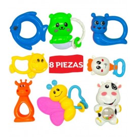 Sonaja para Bebe Set 8pz Animal Estimulacion Temprana Juguete