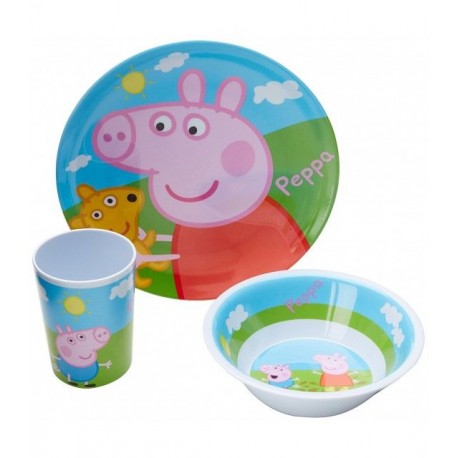 SET DE MELAMINA EN CAJA DE REGALO PEPPA PIG 3 PZS